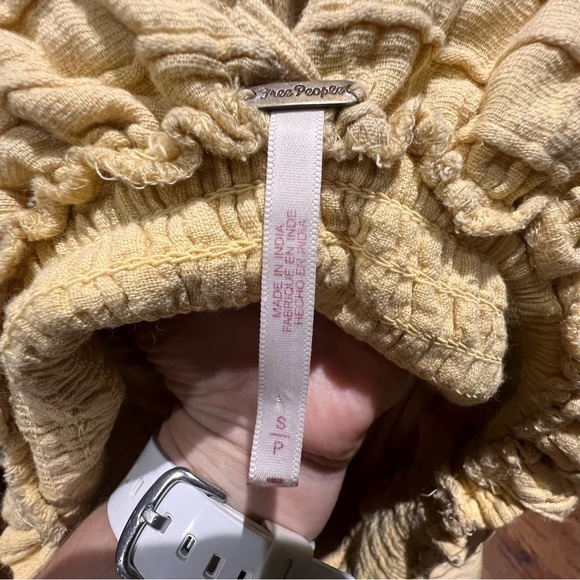 Vintage 90s Free People Yellow Ankle Thick Cotton Sun Dress With Lace Up Sides S - Picture 12 of 13